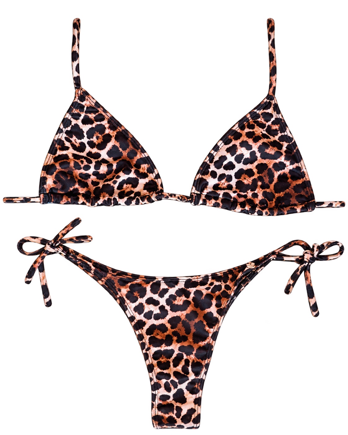 La bikini animal print con corpiño triangular y bombacha para atar