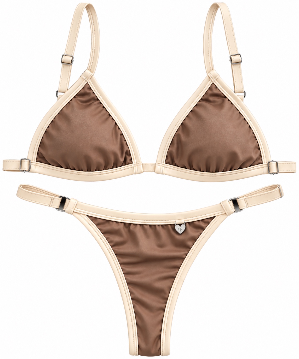 La bikini Avelã, marrón con bordes crema y tiras regulables