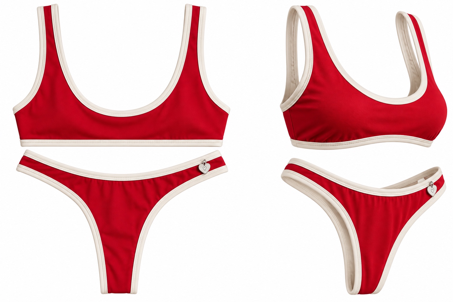 La bikini Cereja, roja con bordes crema y corpiño tipo top